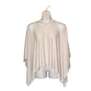 White & Warren Brand Cold Shoulder Linen Poncho Style Top Generously Size M/L